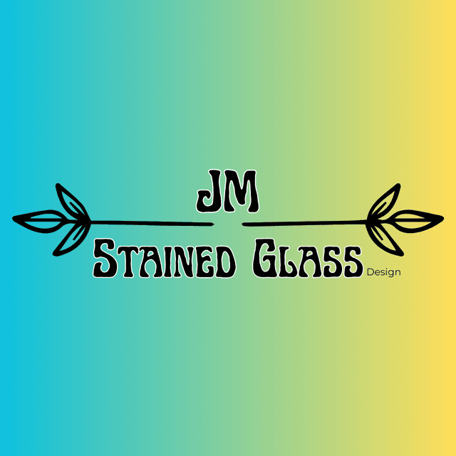 Blue to yellow gradient for JM stained glass design logo
